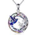 wholesale 925 Sterling Silver Platinum Plated Blue Hummingbird Lily Of The Valley Crystal Pendant Necklace-0-0