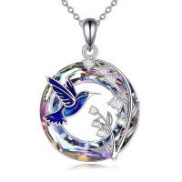 wholesale 925 Sterling Silver Hummingbird And Flowers Pendant Necklace-C-Hummingbird
