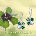wholesale 925 Sterling Silver Green Crystal Four-Leaf Clover Leverback Earrings-0-1