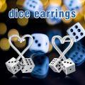 wholesale 925 Sterling Silver Heart Dice Stud Earrings Lucky Gambling Gift for Her-0-4