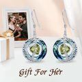 wholesale 925 Sterling Silver Purple Heart & Blue Swarovski Crystals Round Drop Earrings for Women-0-42