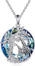 wholesale 925 Sterling Silver Giraffe & Tree of Life Blue Crystal Pendant Necklace-0-0