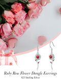 wholesale 925 Sterling Silver Ruby Rose Dangle Earrings - Heart Ruby Flower Jewelry for Women, Valentine's Gift-0-1
