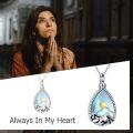 wholesale 925 Sterling Silver Teardrop Shape Mountain and Sun Design Cremation Jewelry Keepsake Pendant with Chain - 3D Engraved Elements in Blue Color-0-4