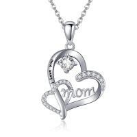 wholesale 925 Sterling Silver Heart Love You MOM Pendant Necklaces Gifts for Women Girls Mother's Day Birthday Christmas Anniversary Present Jewelry Accessories-mama