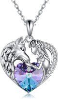 wholesale 925 Sterling Silver Wolf & Horse Love Heart Crystal Pendant Necklace for Women-0-0