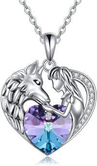 wholesale 925 Sterling Silver Wolf & Horse Love Heart Crystal Pendant Necklace for Women-Wolf Pendant