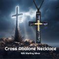 wholesale 925 Sterling Silver Mens Black Cross Necklace w/ Abalone Shell & Gold Accents-0-1