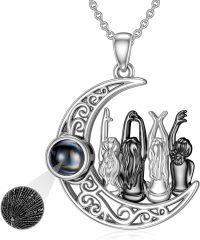 wholesale 925 Sterling Silver Moon & Crystals Family Pendant Necklaces Gifts for Women Girls Mother's Day Jewelry-100 Languages I Love You-4 Sisters Black Gold Plated