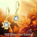 wholesale Gold 925 Sterling Silver Round CZ Leaf Drop Earrings for Women-0-5