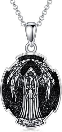 wholesale 925 Sterling Silver Santa Muerte Triple Moon Necklace Gothic  for Women-05-Santa Muerte Necklace