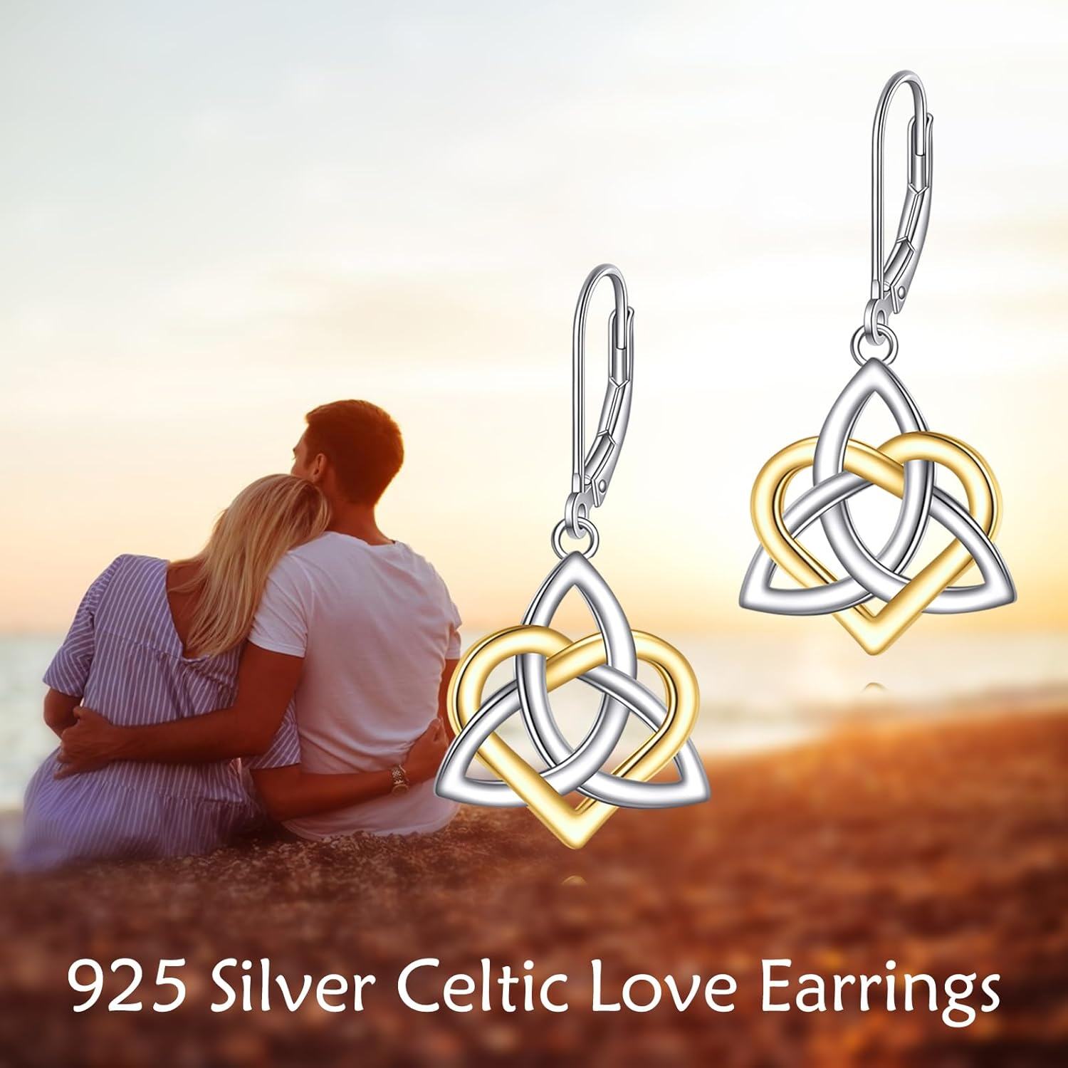 Sterling Silver Celtic Knot Heart Dangle Earrings for Women Gifts-0-2