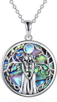 wholesale 925 Sterling Silver Moonstone & Abalone Shell Pendant Necklace for Sensitive Skin, Adjustable Chain, Gift for Sisters & Best Friends-Sister