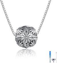wholesale 925 Sterling Silver Urne Pendant with Daisy Flowers and Guardian Angel Design - Memorial Keepsake Jewelry for Ashes (Viking Style)-Flower