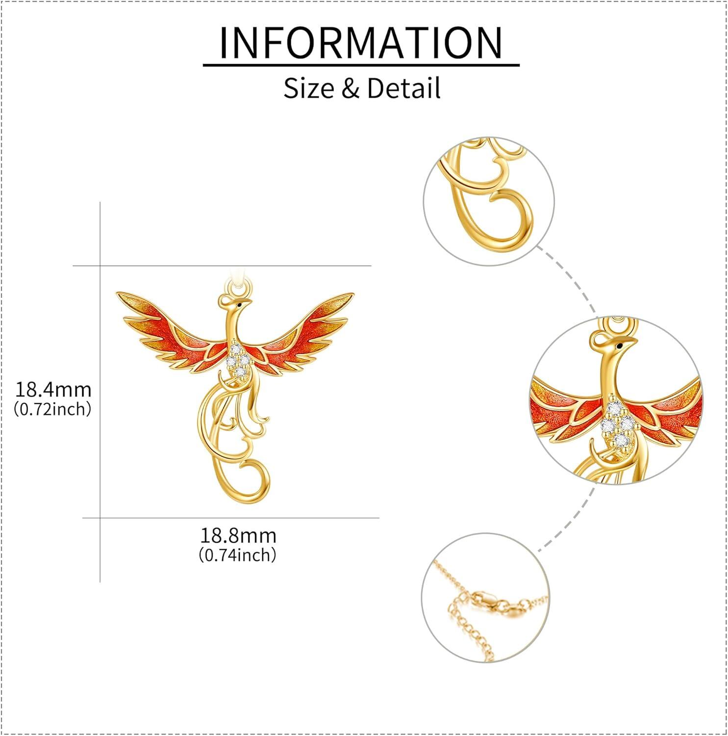 14K Gold Stone Phoenix Necklace Solid 14K Yellow Gold Nirvana Bird Jewelry Gift for Women-0-3