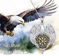 wholesale 925 Sterling Silver Oxidized Vegvisir Norse Compass Viking Eagle Pendant Necklace  for Women-0-2