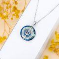 wholesale 925 Sterling Silver Round Tridant Palm Tree Pendant Necklace with Blue Crystal Stone for Women and Men-0-2