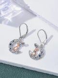 wholesale Sterling Silver Moonstone Cat Fox Panda Dangle Earrings Celtic Crescent Animal Jewelry Gift-0-1