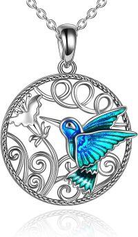 wholesale 925 Sterling Silver 925 Sterling Silver Flower Bird Pendant Necklace Hummingbird Cardinal Gift for Women-Blue Green Hummingbird