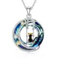 TOUPOP Sterling Silver & Stone Celtic Tree of Life Moon Cat Pendant Necklace-0-0