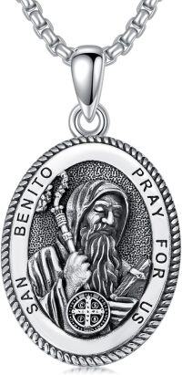 wholesale Sterling Silver Saint Medal Oval Necklace for Men Women Religious Jewelry-05-San Benito Necklace