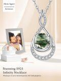 wholesale 925 Sterling Silver Plated White Gold Infinity Necklace with Moss Agate Pendant 18+2 inch Chain Anniversary Birthday Gifts for Her Wife Girlfriend-0-3