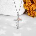 wholesale 925 Sterling Silver Cat Cross Pendant Necklace with Rose Gold Plated Accents - Irish Celtic s for Women and Girls-0-3