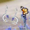 wholesale 925 Sterling Silver Purple Blue Enamel Butterfly & White Daisy Drop Earrings for Women Girls Gift-0-5