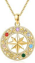 wholesale Gold 925 Sterling Silver Octagram Chakra Compass Necklace with 7 Colorful Stones and Infinity Symbol for Women's Yoga s-0-0