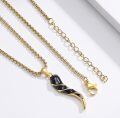 wholesale Gold Plated 925 Sterling Silver Black Onyx Twisted Horn Necklace for Women and Men-0-1