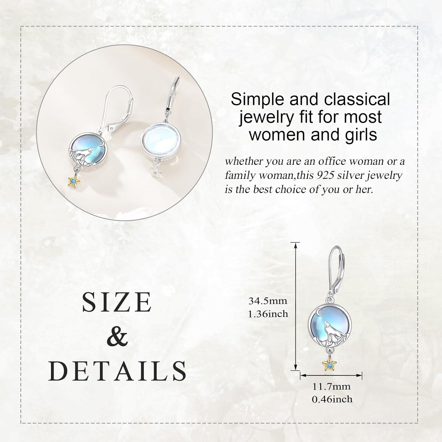  Sterling Silver Moonstone Fox Wolf Hummingbird Dangle Earrings for Women -0-4
