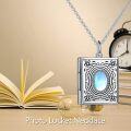 wholesale 925 Sterling Silver Square Photo Locket Pendant with Rainbow Moonstone and Chain - Mother's Day Gifts for Women-0-4