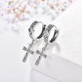wholesale 925 Sterling Silver 925 Black Gold Plated Celtic Knot Cross Huggie Hoop Earrings with Cubic Zirconia for Men & Women-0-1