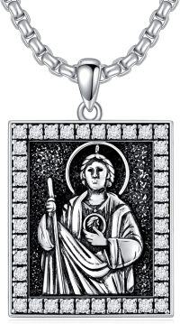 wholesale 925 Sterling Silver Saint Patron Pendant Necklace  with Cubic Zirconia and Halo Design - Religious Jewelry for Men & Women (Christmas Gift)-St Jude