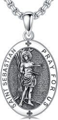 wholesale 925 Sterling Silver Oval St Sebastian Prayer Pendant Necklaces for Men & Women-0-0