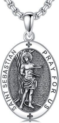 wholesale 925 Sterling Silver Oval St Sebastian Prayer Pendant Necklaces for Men & Women-J Saint Sebastian Necklace
