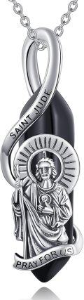 wholesale 925 Sterling Silver Saint Jude Pendant with Black Onyx Stone and Chain - Religious Jewelry for Women Men-0-0