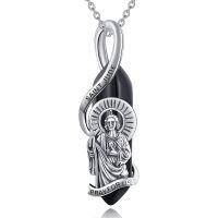 wholesale 925 Sterling Silver Saint Jude Pendant with Black Onyx Stone and Chain - Religious Jewelry for Women Men-Saint Jude Necklace