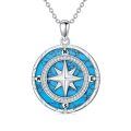 wholesale 925 Sterling Silver Compass Pendant Necklace With Turquoise Zircon Platinum Plated-0-6