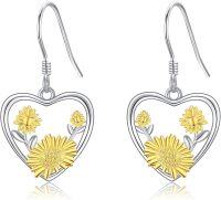 wholesale 925 Sterling Silver Daisy Sunflower Heart Tree of Life Drop Earrings-Sunflower