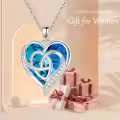 TOUPOP Silver Sapphire Crystal Celtic Heart Necklace For Women-0-1