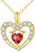 wholesale 14K Gold Red Garnet Heart Shaped Pendant Necklace for Women - 16 Chain Length-0-0