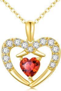 wholesale 14K Gold Red Garnet Heart Shaped Pendant Necklace for Women - 16 Chain Length-Yellow Gold
