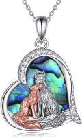 wholesale 925 Sterling Silver Heart Shaped Abalone Shell Fox Pendant Necklace for Women and Girls-0-0