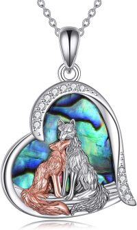 wholesale 925 Sterling Silver Heart Shaped Abalone Shell Fox Pendant Necklace for Women and Girls-Fox Necklace with abalone
