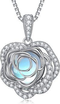 wholesale  Sterling Silver 12 Birthstone Rose Pendant Necklace Mother s Day Gift -6-Jun-Moonstone