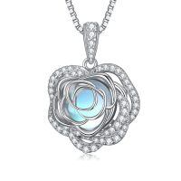 wholesale 925 Sterling Silver 12 Birthstone Rose Pendant Necklace Mother s Day Gift-6-Jun-Moonstone