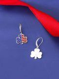 wholesale 925 Sterling Silver Metal American Flag Shamrock Drop Earrings for Women - Independence Day Jewelry-0-2