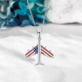 wholesale 925 Sterling Silver Airplane Necklace with USA Flag Design - Red White Blue 4th of July Jewelry - Nickel Free Hypoallergenic Gift for Women-0-2