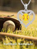 wholesale 925 Sterling Silver Softball Heart Pendant Necklace for Girls and Women-0-4